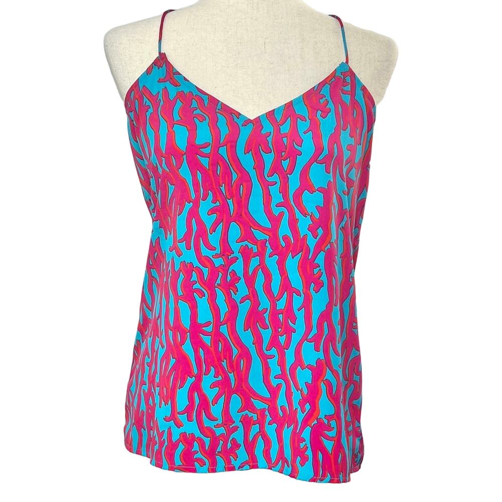 Southern Frock Womens Size M Lauren Tank in Pink Blue Coral Print Racerback Cami